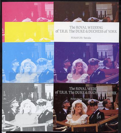 Tuvalu - Funafuti 1986 Royal Wedding (Andrew & Fergie) $4 m/sheet set of 8 imperf progressive colour proofs comprising the 5 individual colours plus 3 composites unmounted mint. NOTE - this item has been selected for a special off……Details Below