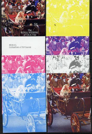 St Vincent - Bequia 1986 Royal Wedding $8 m/sheet set of 8 imperf progressive colour proofs comprising the 5 individual colours plus 3 composites unmounted mint. NOTE - this item has been selected for a special offer with the pric……Details Below