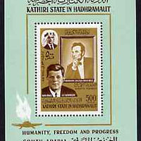 Aden - Kathiri 1967 Lincoln & Kennedy perf miniature sheet unmounted mint, Mi BL 14A
