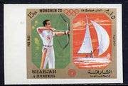 Sharjah 1972 Archery & Sailing (15Dh) from Olympic Sports imperf set of 10 unmounted mint, Mi 944B