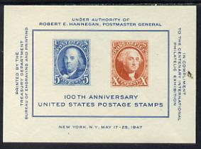 United States 1947 US Stamp Centenary m/sheet unmounted mint SG MS 945
