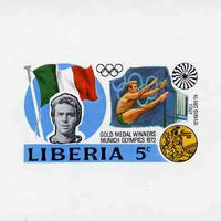 Liberia 1972 Munich Olympics Gold Medal Winners (5c Diving) imperf deluxe miniature sheet (design as SG 1135) unmounted mint