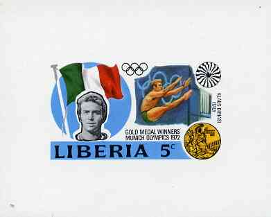 Liberia 1972 Munich Olympics Gold Medal Winners (5c Diving) imperf deluxe miniature sheet (design as SG 1135) unmounted mint
