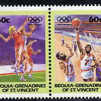 St Vincent - Bequia 1984 Basketball 60c se-tenant pair from Olympics (Leaders of the World) set of 8,unmounted mint