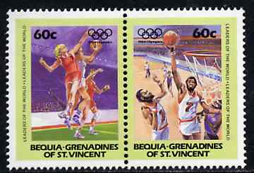 St Vincent - Bequia 1984 Basketball 60c se-tenant pair from Olympics (Leaders of the World) set of 8,unmounted mint