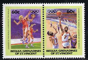 St Vincent - Bequia 1984 Basketball 60c se-tenant pair from Olympics (Leaders of the World) set of 8,unmounted mint