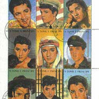St Thomas & Prince Islands 1995 60th Birth Anniversary of Elvis Presley sheetlet containing complete set of 9 values very fine cto used