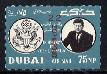 Dubai 1964 First Death Anniversary of Kennedy (opt'd 22 November) as SG 133 but rouletted, unmounted mint
