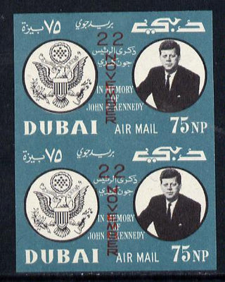 Dubai 1964 First Death Anniversary of Kennedy (opt'd 22 November in red) imperf pair unmounted mint (as SG 133)