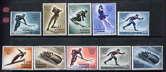 San Marino 1955 Cortina Winter Olympic Games unmounted mint set of 10, SG 496-505, Mi 535-44