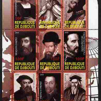 Djibouti 2010 Great Explorers #3 perf sheetlet containing 9 values unmounted mint