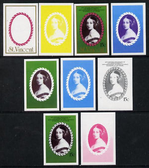 St Vincent 1987 Ruby Wedding 15c (young Queen Victoria) set of 9 imperf progressive proofs comprising 4 individual colours plus various composites (as SG 1079) unmounted mint