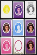 St Vincent 1987 Ruby Wedding $5 (The Queen) set of 9 imperf progressive proofs comprising 4 individual colours plus various composites (as SG 1083) unmounted mint