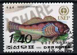 North Korea 1992 Sculpin Fish 1w40 from World Environment Day set of 8 fine cto used, SG N3207*