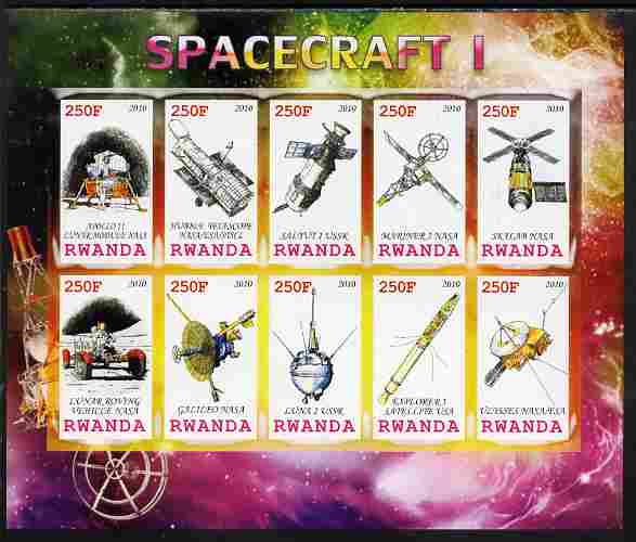 Rwanda 2010 Spacecraft #01 imperf sheetlet containing 10 values unmounted mint