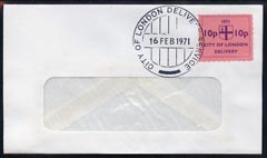 Cinderella - Great Britain 1971 Strike Post - window envelope bearing 10p ‘City of London Delivery’ pink adhesive tied by COL date stamp for 16th February