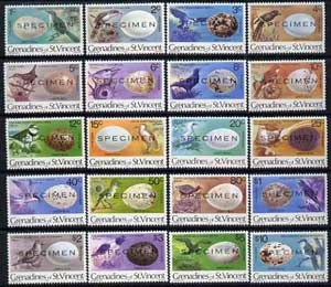 St Vincent - Grenadines 1978 Birds & their Eggs definitive set complete 1c to $10 (20 vals) each with SPECIMEN opt unmounted mint