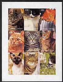 Kyrgyzstan 1998 Domestic Cats imperf sheetlet containing complete set of 9 values