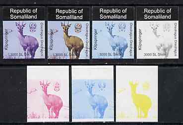 Somaliland 1997 Klipspringer 3,000 SL (from Animal def set) set of 7 imperf progressive proofs comprising the 4 individual colours plus 2, 3 and all 4-colour composites unmounted mint