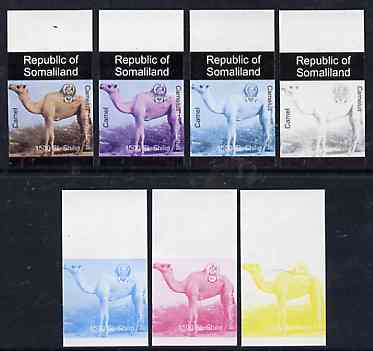Somaliland 1997 Camel 1,500 SL (from Animal def set) set of 7 imperf progressive proofs comprising the 4 individual colours plus 2, 3 and all 4-colour composites unmounted mint