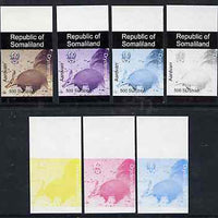 Somaliland 1997 Aardvark 500 SL (from Animal def set) set of 7 imperf progressive proofs comprising the 4 individual colours plus 2, 3 and all 4-colour composites unmounted mint