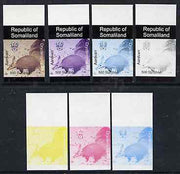 Somaliland 1997 Aardvark 500 SL (from Animal def set) set of 7 imperf progressive proofs comprising the 4 individual colours plus 2, 3 and all 4-colour composites unmounted mint
