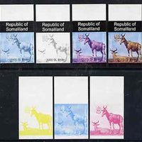 Somaliland 1997 Hartbeest 5,000 SL (from Animal def set) set of 7 imperf progressive proofs comprising the 4 individual colours plus 2, 3 and all 4-colour composites unmounted mint