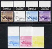Somaliland 1997 Black Rhino 15,000 SL (from Animal def set) set of 7 imperf progressive proofs comprising the 4 individual colours plus 2, 3 and all 4-colour composites unmounted mint
