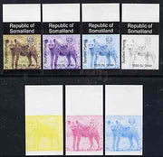 Somaliland 1997 Hyena 3,500 SL (from Animal def set) set of 7 imperf progressive proofs comprising the 4 individual colours plus 2, 3 and all 4-colour composites unmounted mint