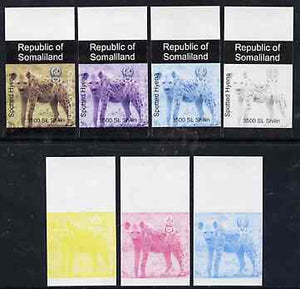 Somaliland 1997 Hyena 3,500 SL (from Animal def set) set of 7 imperf progressive proofs comprising the 4 individual colours plus 2, 3 and all 4-colour composites unmounted mint