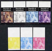 Somaliland 1997 Lion 25,000 SL (from Animal def set) set of 7 imperf progressive proofs comprising the 4 individual colours plus 2, 3 and all 4-colour composites unmounted mint