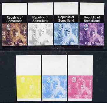 Somaliland 1997 Lion 25,000 SL (from Animal def set) set of 7 imperf progressive proofs comprising the 4 individual colours plus 2, 3 and all 4-colour composites unmounted mint