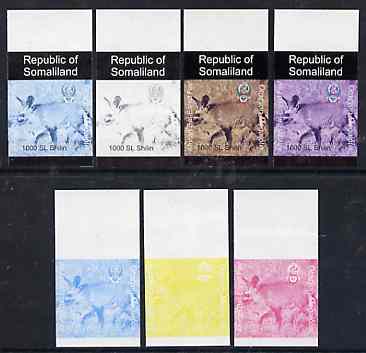 Somaliland 1997 Bat-Eared Fox 1,000 SL (from Animal def set) set of 7 imperf progressive proofs comprising the 4 individual colours plus 2, 3 and all 4-colour composites unmounted mint