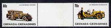 Grenada - Grenadines 1986 75th Anniversary of Model T Ford, 60c (Packard) in se-tenant gutter pair with 70c (Mercer) from uncut Format International archive sheet, folded through gutter but unmounted mint and scarce
