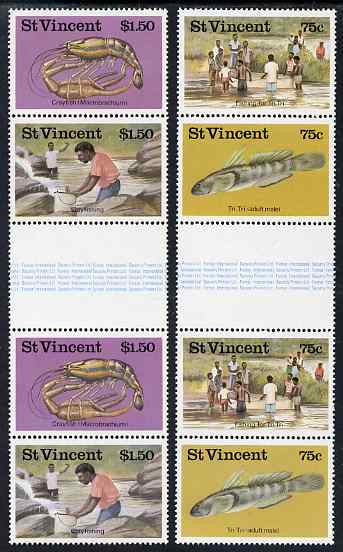St Vincent 1986 Freshwater Fishing 2 x sets of 4 in se-tenant gutter pairs unmounted mint SG 1045-48