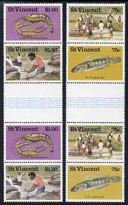 St Vincent 1986 Freshwater Fishing 2 x sets of 4 in se-tenant gutter pairs unmounted mint SG 1045-48