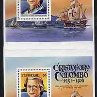 St Vincent 1992 50th Anniversary of Discovery of America $6 m/sheet (Columbus & Santa Maria) vertical pair (folded but unmounted mint) from uncut House of Questa archive sheet, SG MS 1901a.