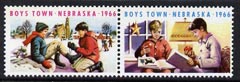 Cinderella - United States 1966 Boys Town, Nebraska fine mint set of 2 labels showing boys playing Ice Hockey & reading