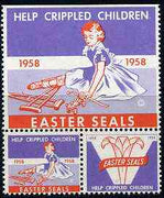 Cinderella - United States 1958 Crippled Children Easter Seals, fine unmounted mint set of 2 labels showing crippled girl with skates