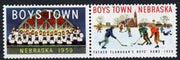 Cinderella - United States 1959 Boys Town, Nebraska fine mint set of 2 labels showing boys playing Ice Hockey & Choir