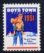 Cinderella - United States 1951 Boys Town, Nebraska fine unmounted mint labels showing Boy carrying another in snow inscribed 'He ain't heavy Father, he's m' brother'*