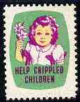Cinderella - United States Help Crippled Children fine mint label showing Girl on crutches holding bunch of flowers unmounted mint
