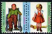 Cinderella - United States Sister Kenny Foundation fine unmounted mint set of 2 labels showing Boy in Wheelchair & Girl with Crutches