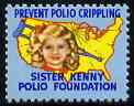 Cinderella - United States Sister Kenny Foundation fine mint label showing crippled girl Map of USA inscribed 'Prevent Polio Crippling'*