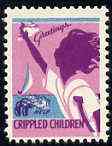 Cinderella - United States Help Crippled Children fine mint label showing Girl on crutches inscribed 'Greetings unmounted mint