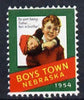 Cinderella - United States 1954 Boys Town, Nebraska fine mint label (dark green background) showing Boy carrying another inscribed 'He ain't heavy Father, he's m' brother'*