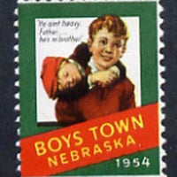 Cinderella - United States 1954 Boys Town, Nebraska fine mint label (dark green background) showing Boy carrying another inscribed 'He ain't heavy Father, he's m' brother'*