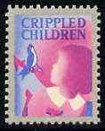 Cinderella - United States Crippled Children fine mint label showing Girl on crutches looking at Bird unmounted mint