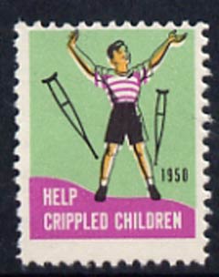 Cinderella - United States 1950 Crippled Children Easter Seal, fine unmounted mint label showing child walking without his crutches*