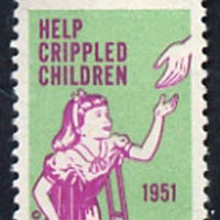 Cinderella - United States 1951 Crippled Children Easter Seal, fine unmounted mint label showing girl on crutches reaching to outstretched hand*